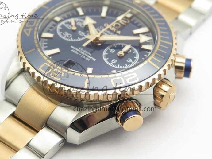 0101 Seamaster Pro Chrono SS RG OM Best Edition Blue Ceramic Blue Dial On SS RG Bracelet A Snug 8129